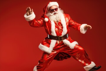 Christmas Trendy  Santa dancing on red bacground