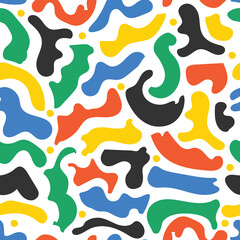 Organic blob shapes seamless pattern. Whimsical arrangement of doodle shapes. Matisse style repeat abstract textured background