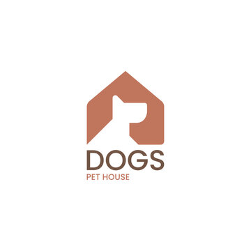 Pet house logo with dog icon vector illustration design, line house creative logo design