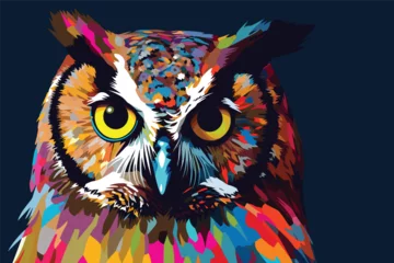 Wandcirkels aluminium owl pop art vector, colorful art of an owl vector illustration © PixelDreamer