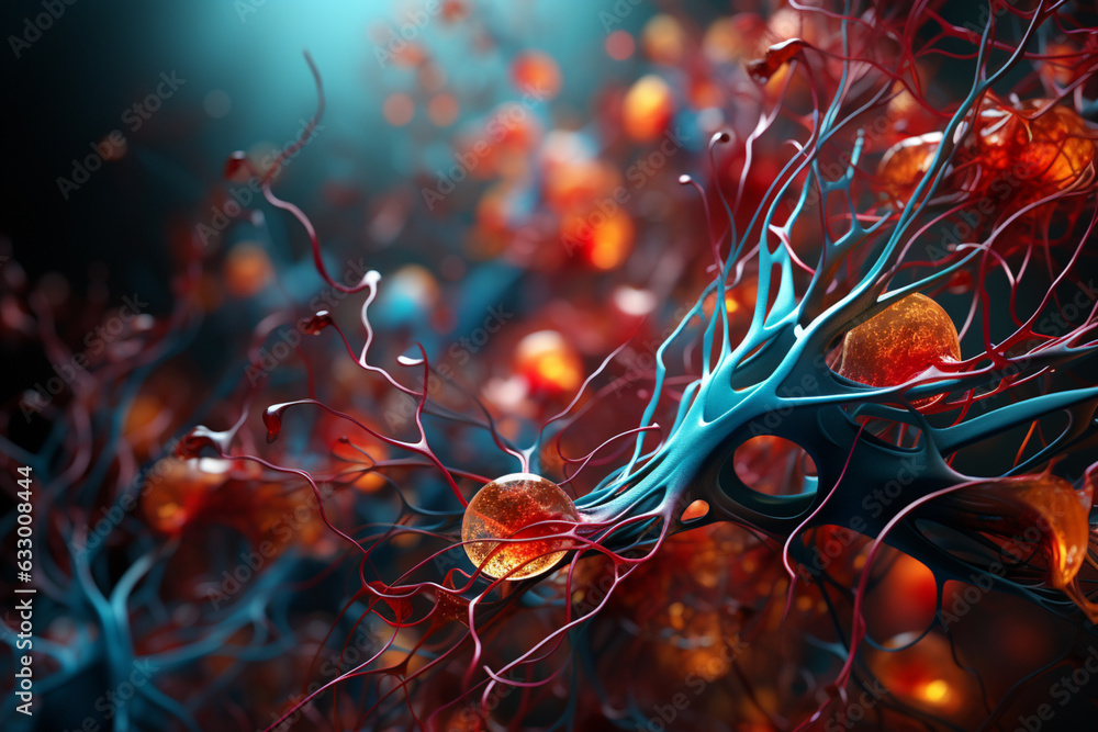 Poster  Abstract representation of neurons' weaving connections, signifying the intricate network within the brain.Generative AI technology.