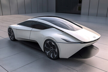 Fototapeta na wymiar model modern car of the future. speed and style. silver. Stylish auto side view. Futuristic smart car technology