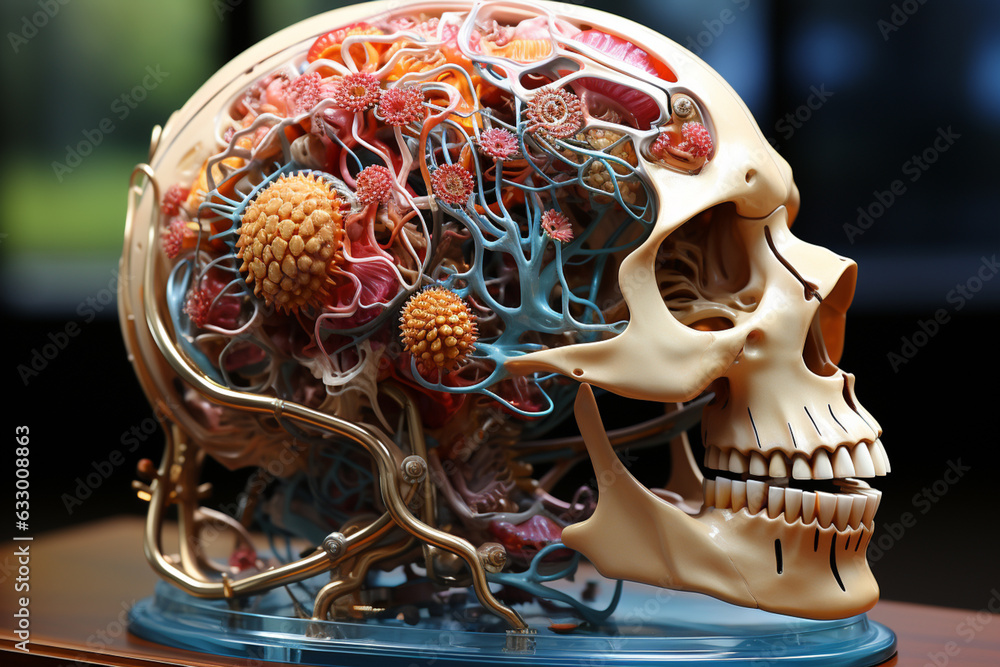 Poster a dissected brain displaying its various parts and structures. generative ai technology.