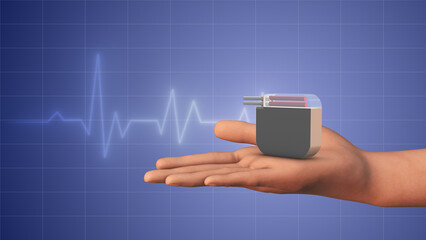 Heartbeats and a pacemaker revolving in the hand