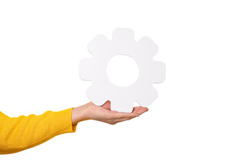 gear symbol on hand isolated on transparent background - 633009411