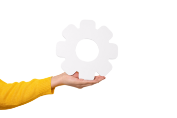 gear symbol on hand isolated on transparent background