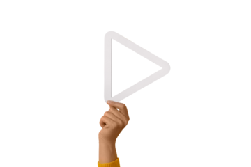 hand holding 3d media play button isolated on transparent background