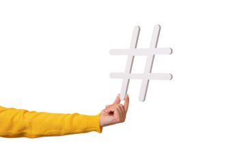 hand holding hashtag symbol, making important topic popular, setting trends on Internet.
