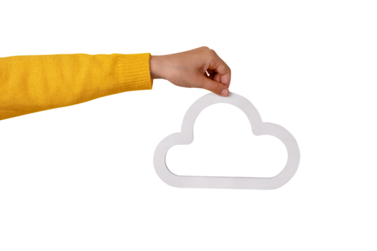 hand holding cloud icon isolated on transparent background, storage concept