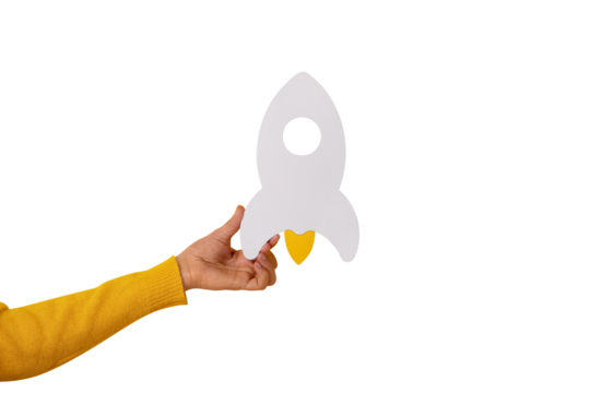 rocket in hand isolated on transparent background, startup business idea - Powered by Adobe