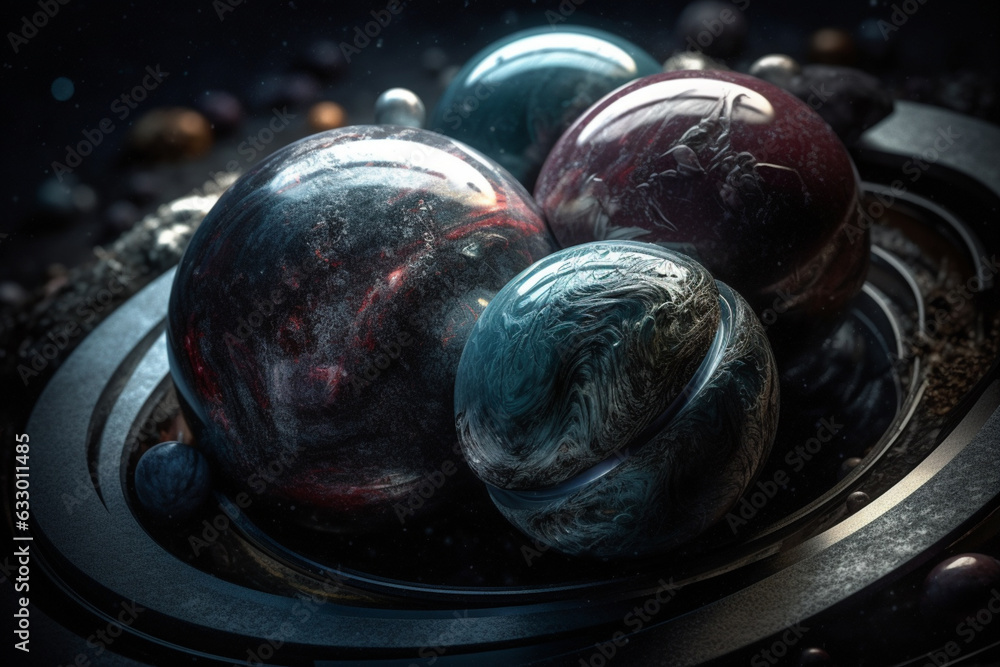 Poster  An interstellar image where a yin yang is formed by celestial bodies like stars and planets, symbolizing cosmic harmony.  Generative AI technology.