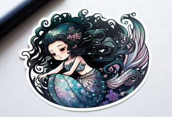 Mystic mermaid sticker. AI Generated