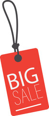 Isolated illustration of Big Sale Red Price Tag, hanged with string for discount, holiday sale, chrismast, black friday discount, promo, flash sale element graphic design
