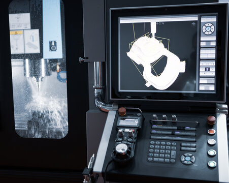 CNC milling machine. Industrial metalwork manufacturing machinery.