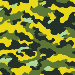 Camouflage seamless pattern. Trendy style camo, repeat print. Vector illustration. Khaki texture, perfect for military army design.