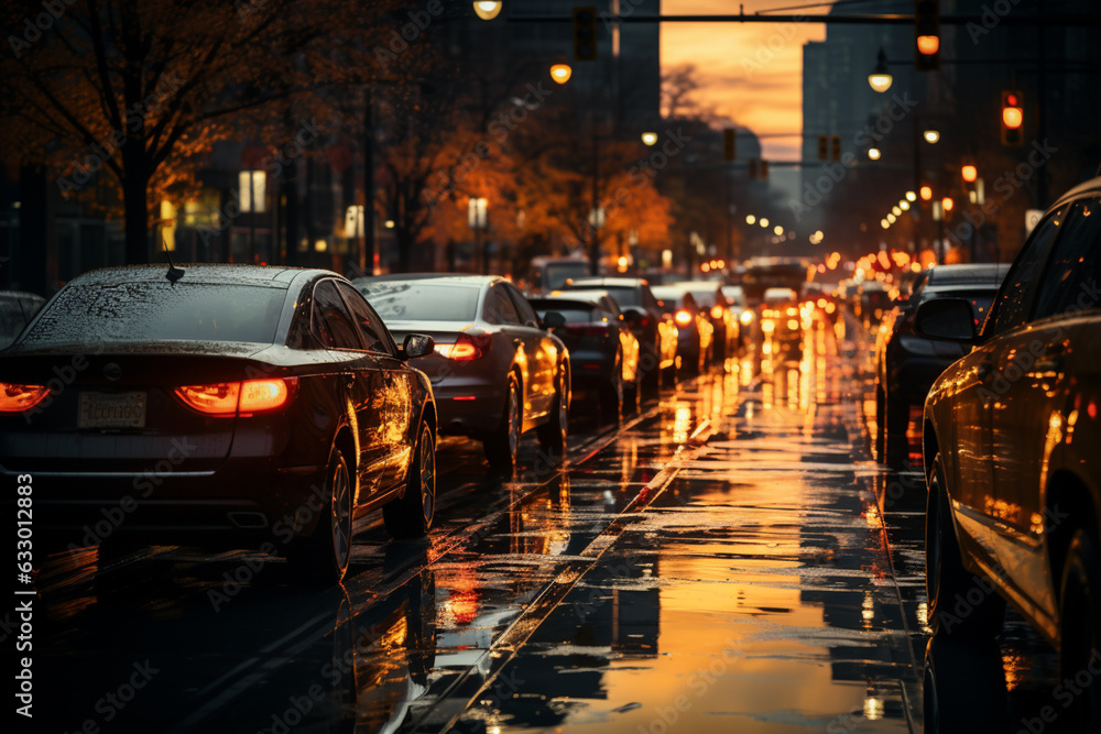 Leinwandbilder a dynamic shot of multiple lanes of traffic converging at a traffic light, illustrating the organize