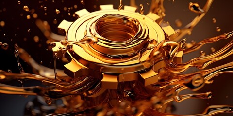 Oil wave splashing in Car engine with lubricant oil. Concept of lubricate motor oil and Gears. Generative AI - obrazy, fototapety, plakaty
