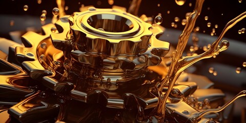 Oil wave splashing in Car engine with lubricant oil. Concept of lubricate motor oil and Gears. Generative AI - obrazy, fototapety, plakaty