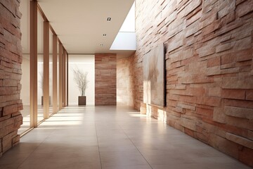 Luxurious Entrance of a Modern House. Hallway made of Wood. A Decorative Pot creating a nice Atmosphere.