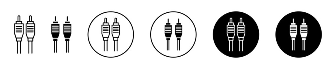 rca cable vector icon set. av rca port cable line icon in black filled and outlined style. - obrazy, fototapety, plakaty