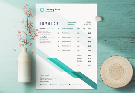 Modern Invoice Layout with Green  Accents