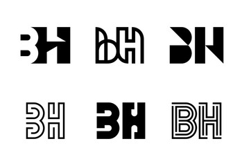 Set of letter BH logos. Abstract logos collection with letters. Geometrical abstract logos