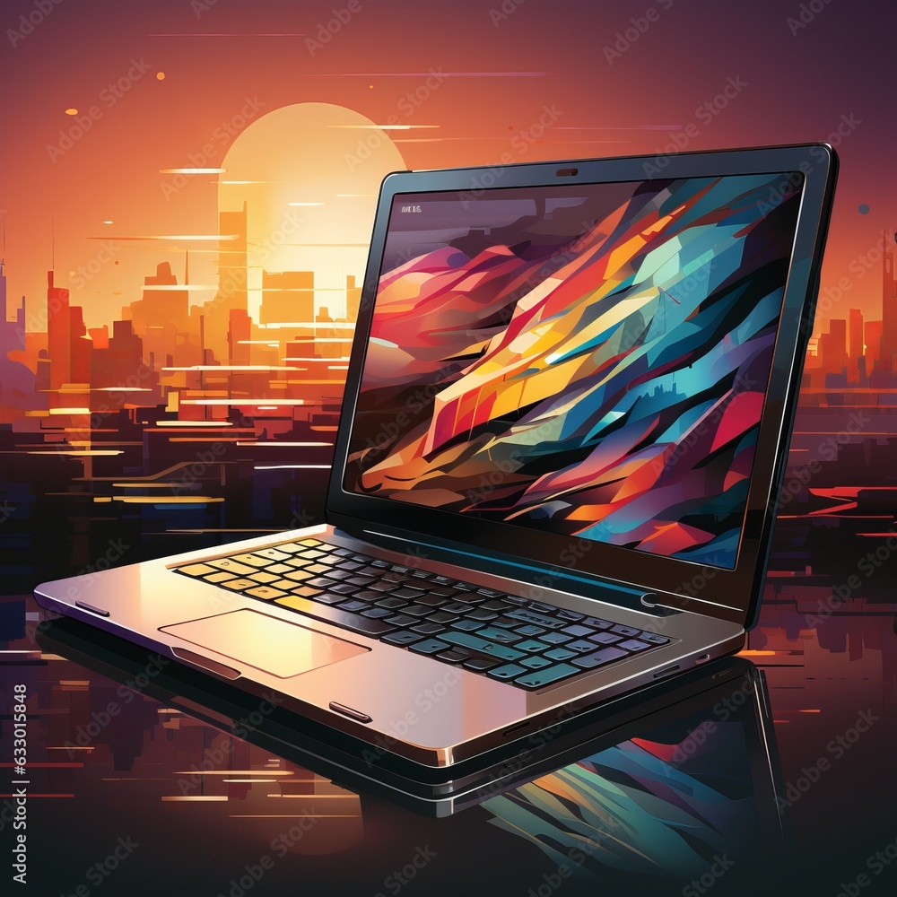 Poster notebook on the background of bright colored watercolor brush strokes. the concept of remote work, t