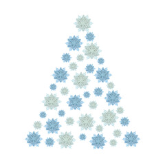 White and blue snowflakes isolated on white background. Christmas triangular element made of snowflakes. Winter design element.