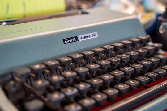 Olivetti Lettera 32 typewriter at the flea market. Ankara, Turkey - August 6, 2023.