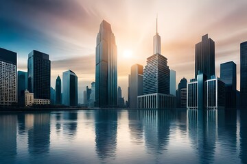Obraz premium city skyline at sunset