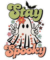 Retro Stay Spooky Groovy Flower Halloween T shirt Design