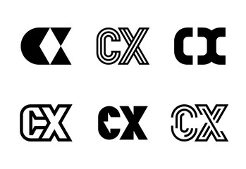 Set of letter CX logos. Abstract logos collection with letters. Geometrical abstract logos