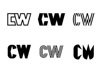Set of letter CW logos. Abstract logos collection with letters. Geometrical abstract logos