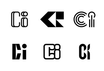 Set of letter CI logos. Abstract logos collection with letters. Geometrical abstract logos