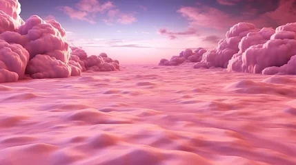Foto op Plexiglas Pink magenta fantastic 3d clouds on the floor, sky and landscape with bright lights © NK