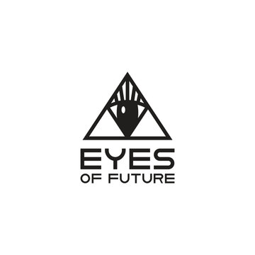 triangle eye modern logo design vector illustration with geometric, pyramid and esoteric styles isolated white