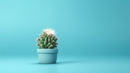 Stylish blue backdrop with a blooming cactus and a minimalistic creative look A summery, sweet...