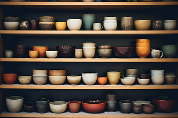 Rows of pottery on shelves