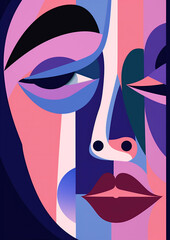 graphic woman poster cubist design abstract fashion modern cubism face portrait. Generative AI.