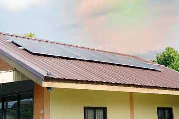 Houses that use solar cells Generating electricity for own use, concept, renewable energy, energy and environment conservation, global warming