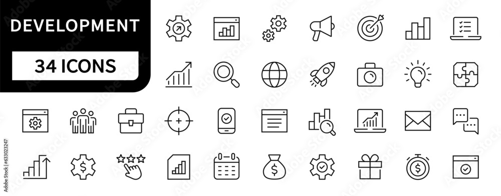 Canvas Prints development line icons set. web development icon collection. marketing, startup, analytics symbols. 