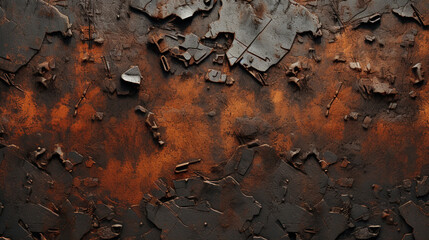 The surface of iron that has been rusted and has undergone an oxidation process. There are surfaces that have come off and are damaged.
