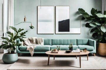 Beautiful interior design, greenish white themed house, Luxury Interior - Generative AI