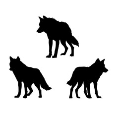 Vector set of wolf illustration. silhouette of wolves isolated on white background. icon sheet of a wolf. icon pack of a black wolf.