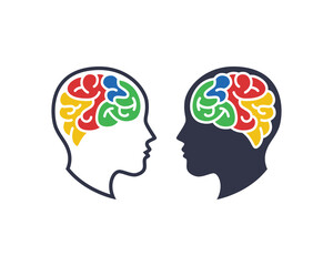 Brain and head silhouette vector icon