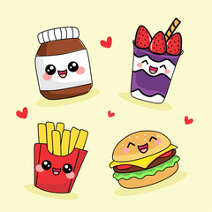 A collection of different fast foods with different emotions