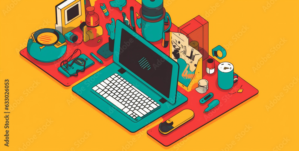 Poster web technology computer colours background laptop concept desktop business gadget design. generative