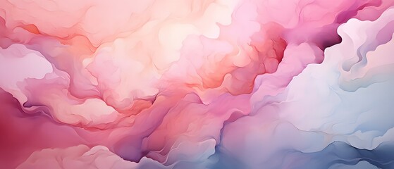 Abstract watercolor paint background illustration, Soft pastel blue pink color with liquid fluid...