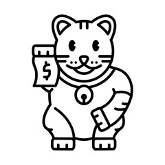 Lucky Cat Smiling and Holding Money, Single Icon in Outline Style