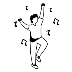 Dancing Man and Music Notes isometric Concept, Enjoying Live concert Vector Icon Design, Free time activities Symbol, Extracurricular activity Sign, hobbies interests Stock Illustration